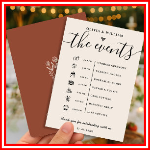 Boho Burnt Orange Wedding Order of Events Program