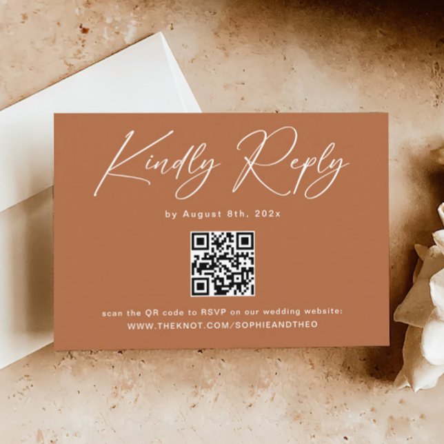 Boho Burnt Orange Wedding RSVP QR Code Enclosure Card (Creator Uploaded)