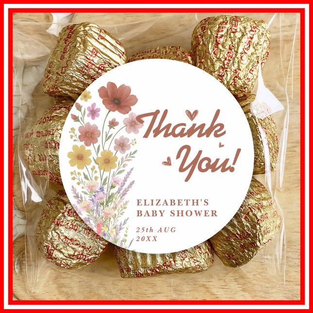 Boho Burnt Orange | Wildflower Favour Classic Round Sticker (Creator Uploaded)