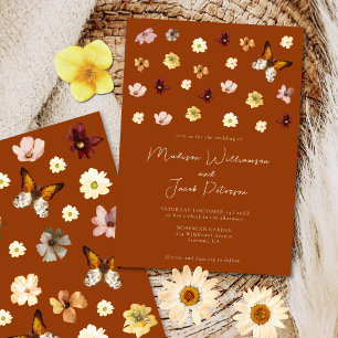Boho Burnt Orange Wildflower Wedding  Invitation