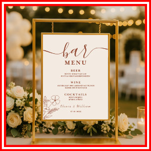 Boho Burnt Orange Wildflowers Wedding Bar Menu  Poster