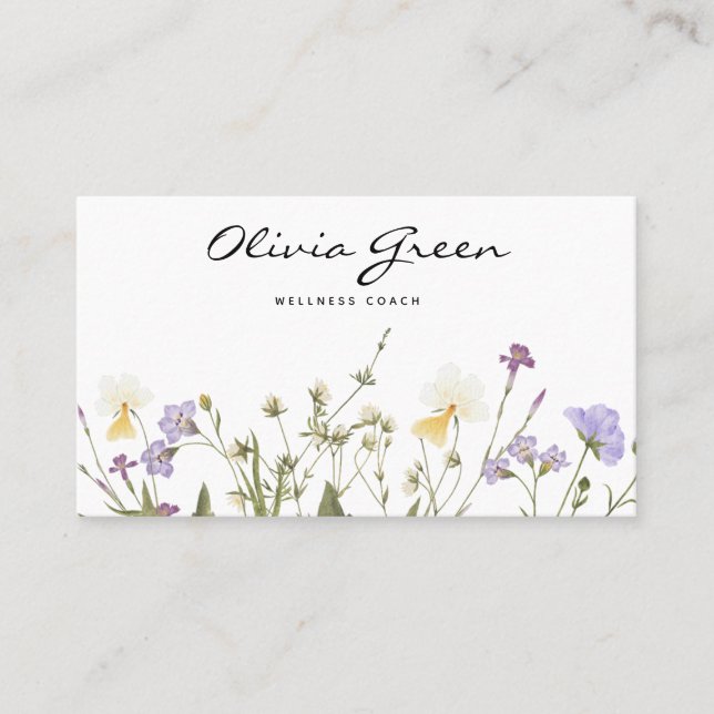 Boho Business Card, Watercolor Floral Feminine  Card (Front)