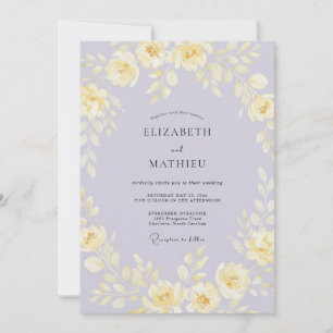 Boho Butter Periwinkle Wreath Wedding Invitation