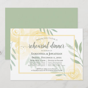 Boho Butter Yellow Roses Wedding Rehearsal Dinner Invitation