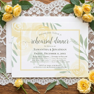 Boho Butter Yellow Roses Wedding Rehearsal Dinner Invitation