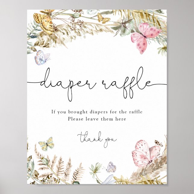  Boho Butterflies Babies Diaper Raffle Sign (Front)
