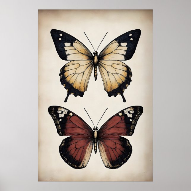 Boho butterflies print, moody butterfly wall poster (Front)