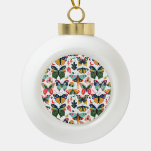 Boho Butterflies: Seamless Wallpaper Pattern. Ceramic Ball Christmas Ornament