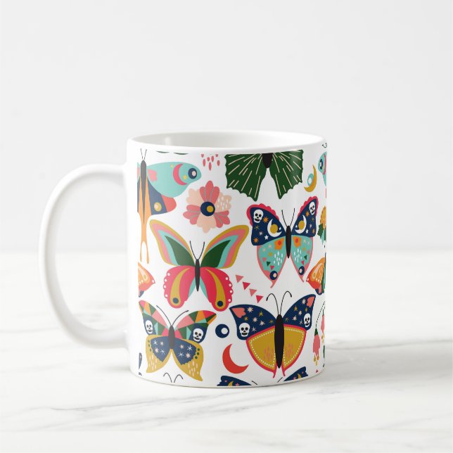 Boho Butterflies: Seamless Wallpaper Pattern. Coffee Mug (Left)