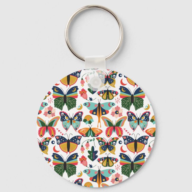 Boho Butterflies: Seamless Wallpaper Pattern. Key Ring (Front)