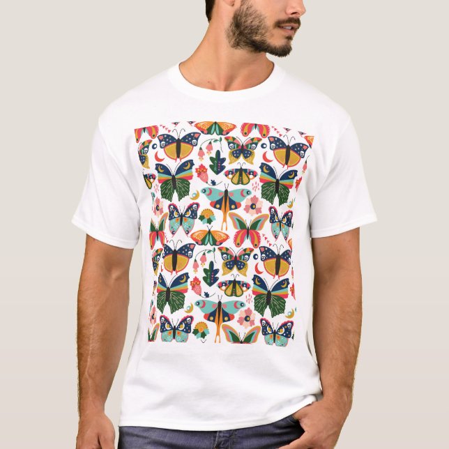Boho Butterflies: Seamless Wallpaper Pattern. T-Shirt (Front)