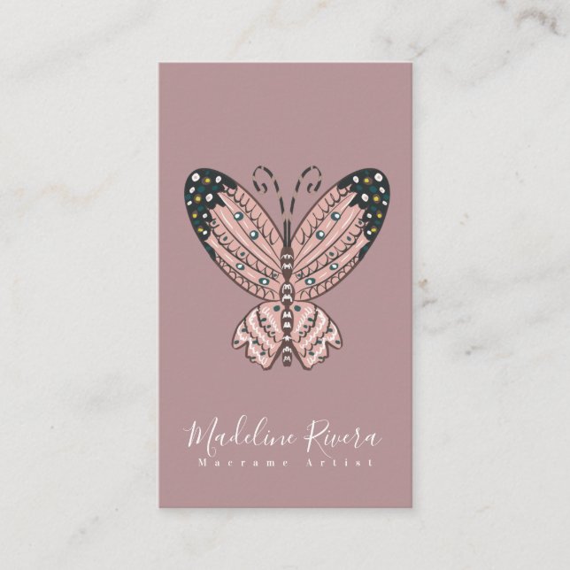 Boho Butterfly Artist Handmade Art Designer Blush Business Card (Front)