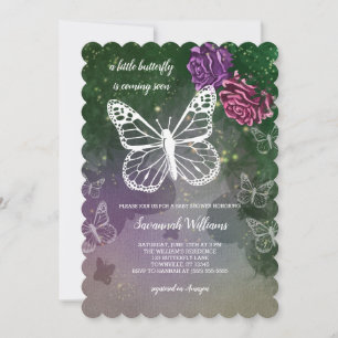 Boho Butterfly Baby Shower Floral Pink Purple Invitation