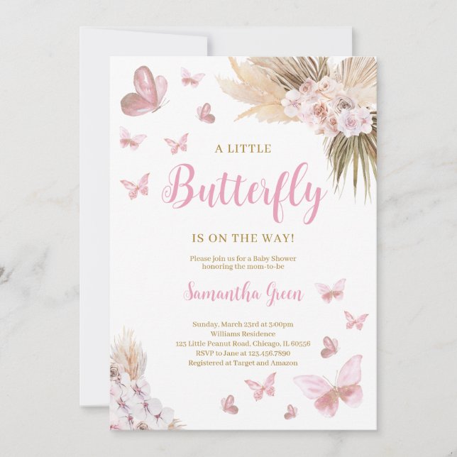 Boho Butterfly Baby Shower Invitation (Front)