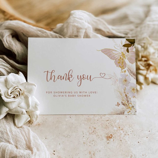 Boho butterfly baby shower thank you card (Creator Uploaded)