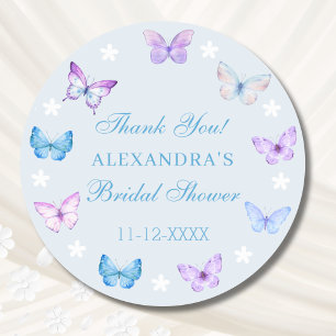 Boho Butterfly Dusty Blue Bridal Shower Thank You Classic Round Sticker