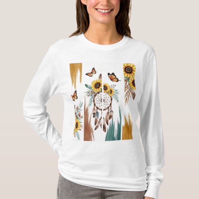 Boho Butterfly Feather Dreamcatcher T-Shirt | Rust (Front)