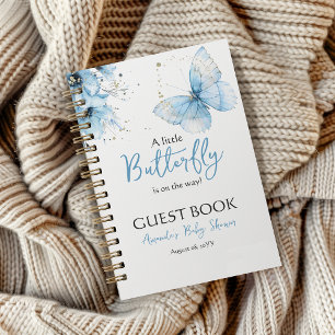 Boho Butterfly Floral Blue Boy Baby Shower Guest Notebook