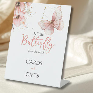 Boho Butterfly Floral Girl Baby Shower Favor Pedestal Sign