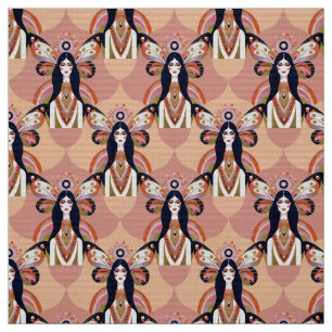 Boho Butterfly Goddess Retro Earth Tones Fabric