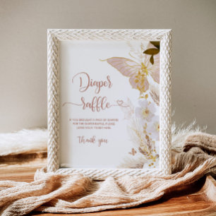 Boho butterfly gold Diaper raffle Poster