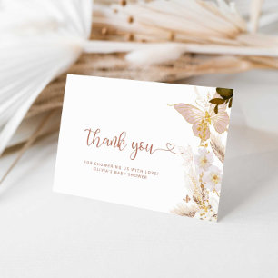 Boho butterfly gold foil baby shower thank you card