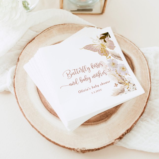 Boho butterfly kisses gold foil baby shower napkin (Creator Uploaded)