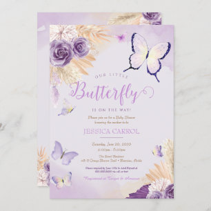 Boho Butterfly Lavender Purple Floral Baby Shower Invitation