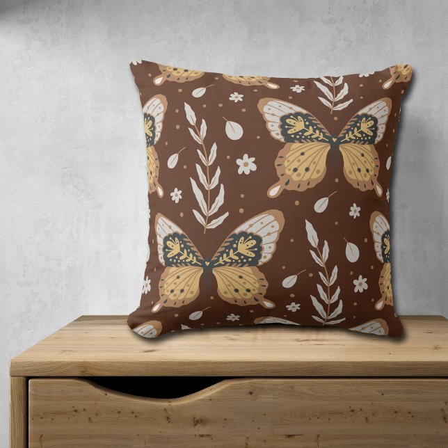 Boho Butterfly Leaf Pattern on Brown Cushion (Creator Uploaded)