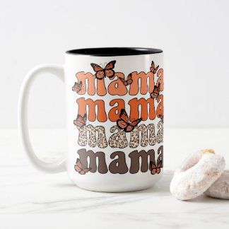 Boho Butterfly Mama Stacked Typography Graphic Two-Tone Coffee Mug