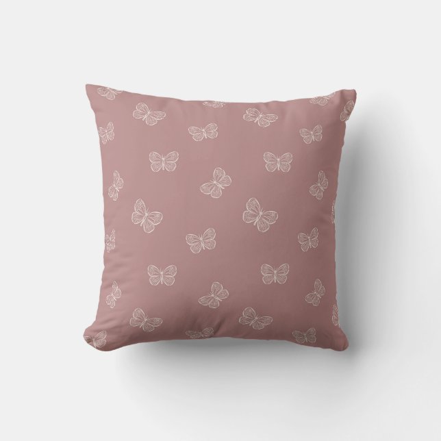 Boho Butterfly Modern Baby Girl Muted Pink Mauve Cushion (Front)