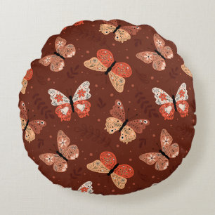 Boho Butterfly Pattern - Autumn Home Decor Round Cushion