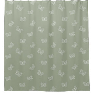 Boho Butterfly Pattern Neutral Modern Sage Green Shower Curtain