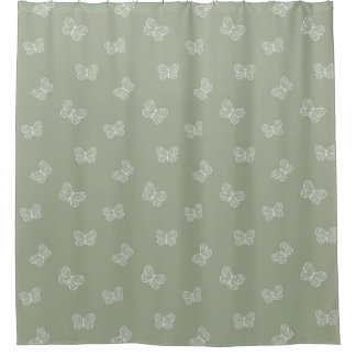 Boho Butterfly Pattern Neutral Modern Sage Green Shower Curtain