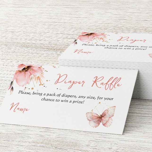 Boho Butterfly Pink Floral Girl Baby Shower Diaper Enclosure Card (Creator Uploaded)