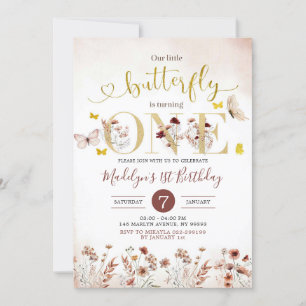 Boho Butterfly Wildflower First Birthday Invite