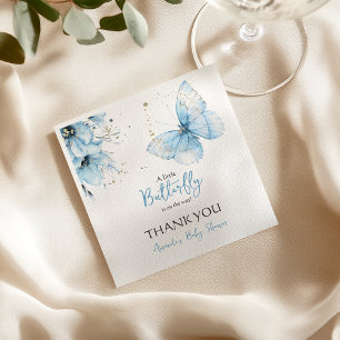 Boho Butterfly Wildflower Floral Blue Baby Shower Napkin