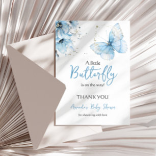 Boho Butterfly Wildflower Floral Blue Baby Shower Thank You Card