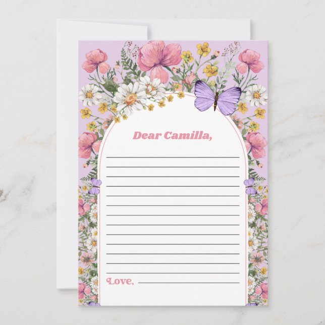 Boho Butterfly Wildflower Time Capsule Note Card (Front)