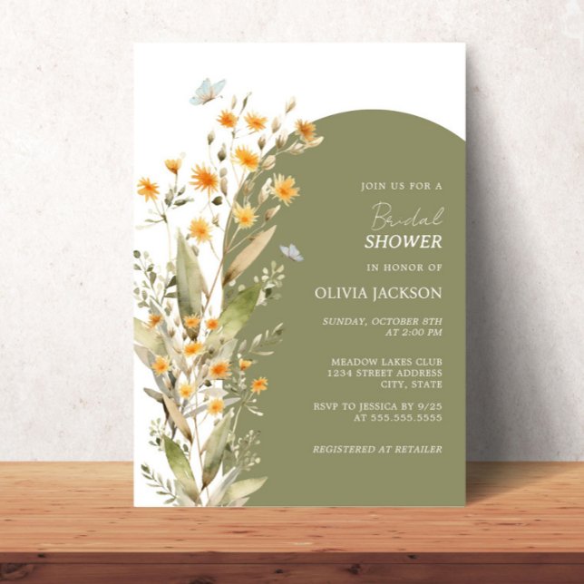 Boho Butterfly Wildflowers Bridal Shower Invitation (Creator Uploaded)