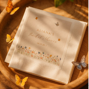 Boho Butterfly Wildflowers Bridal Shower  Napkin