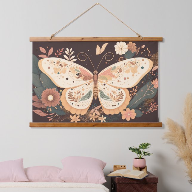 Boho Butterfly Wood Topped Wall Tapestry (Bedroom)