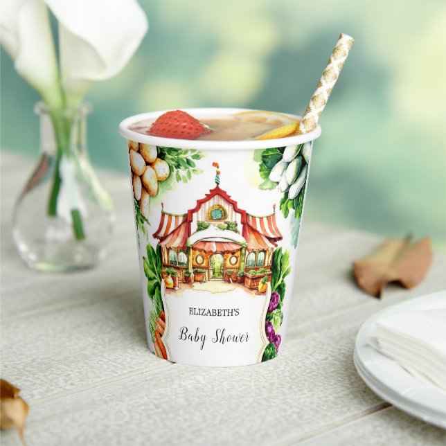 Boho Cabbage Farmer's Market Baby Shower Paper Cups (Insitu)