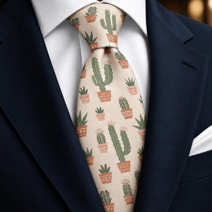 Boho Cacti Pattern Tie