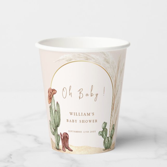 Boho Cactus Arch Desert Cowboy Baby Shower  Paper Cups (Front)