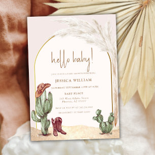 Boho Cactus Arch Desert Cowboy Hello Baby Shower Invitation