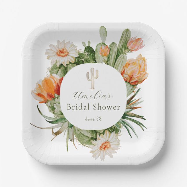 Boho Cactus Bridal Shower Paper Plate (Front)