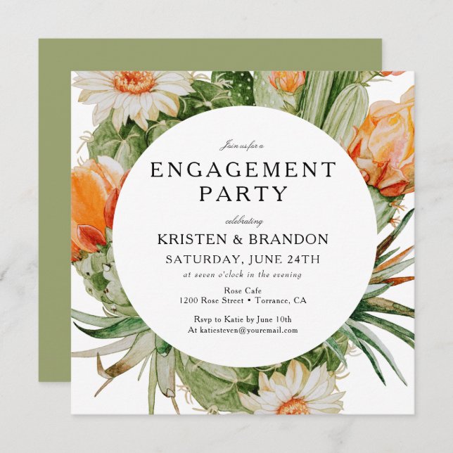 Boho Cactus Desert Engagement Party  Invitation (Front/Back)