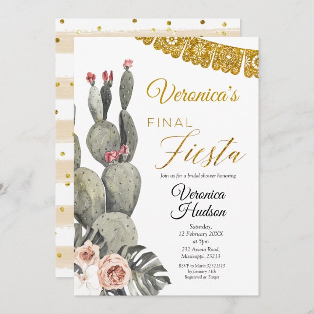 Boho Cactus Final Fiesta Bridal Shower Invitation (Front/Back)