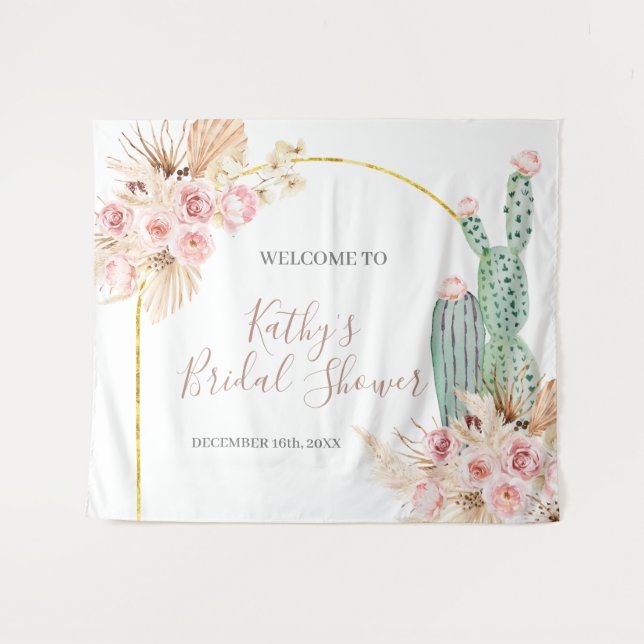 Boho Cactus Floral Bridal Shower Sign Tapestry (Front (Horizontal))
